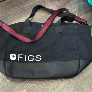 FIGS Black Duffel Bag with Burgundy Strap
